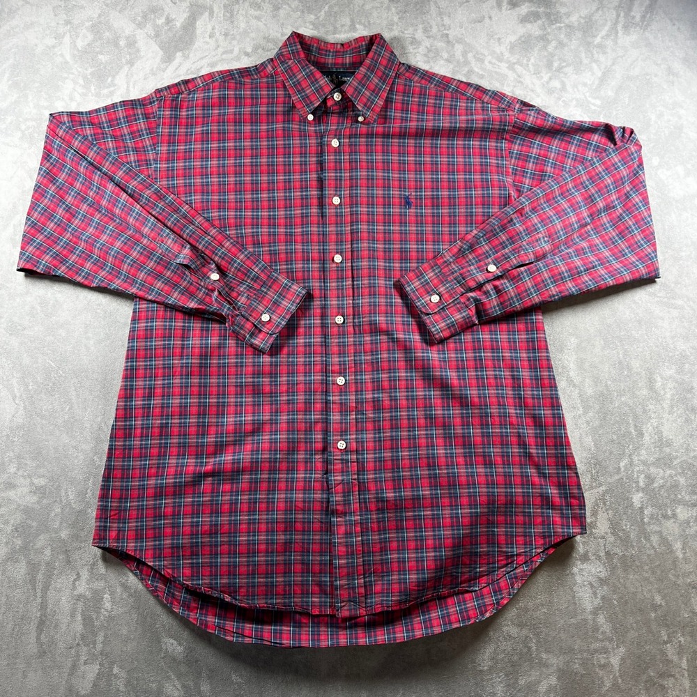 VTG Polo Ralph Lauren‎ Blake Shirt Mens L Red Plaid Button Down Long Sleeve